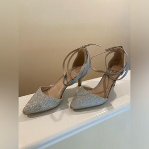 Silver Glitter 2 & 3/4in Heels with Wraparound Ankle Strap